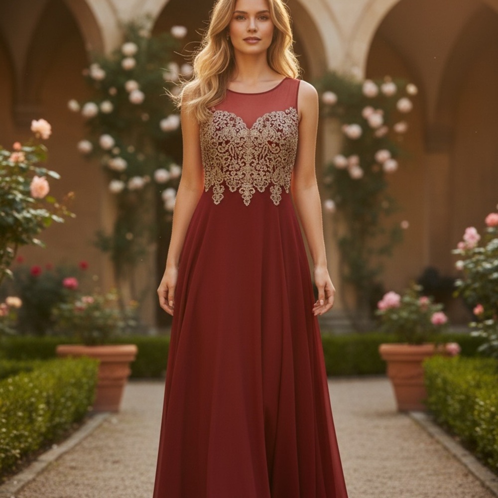 May Queen Elegant Burgundy Evening‎ Gown